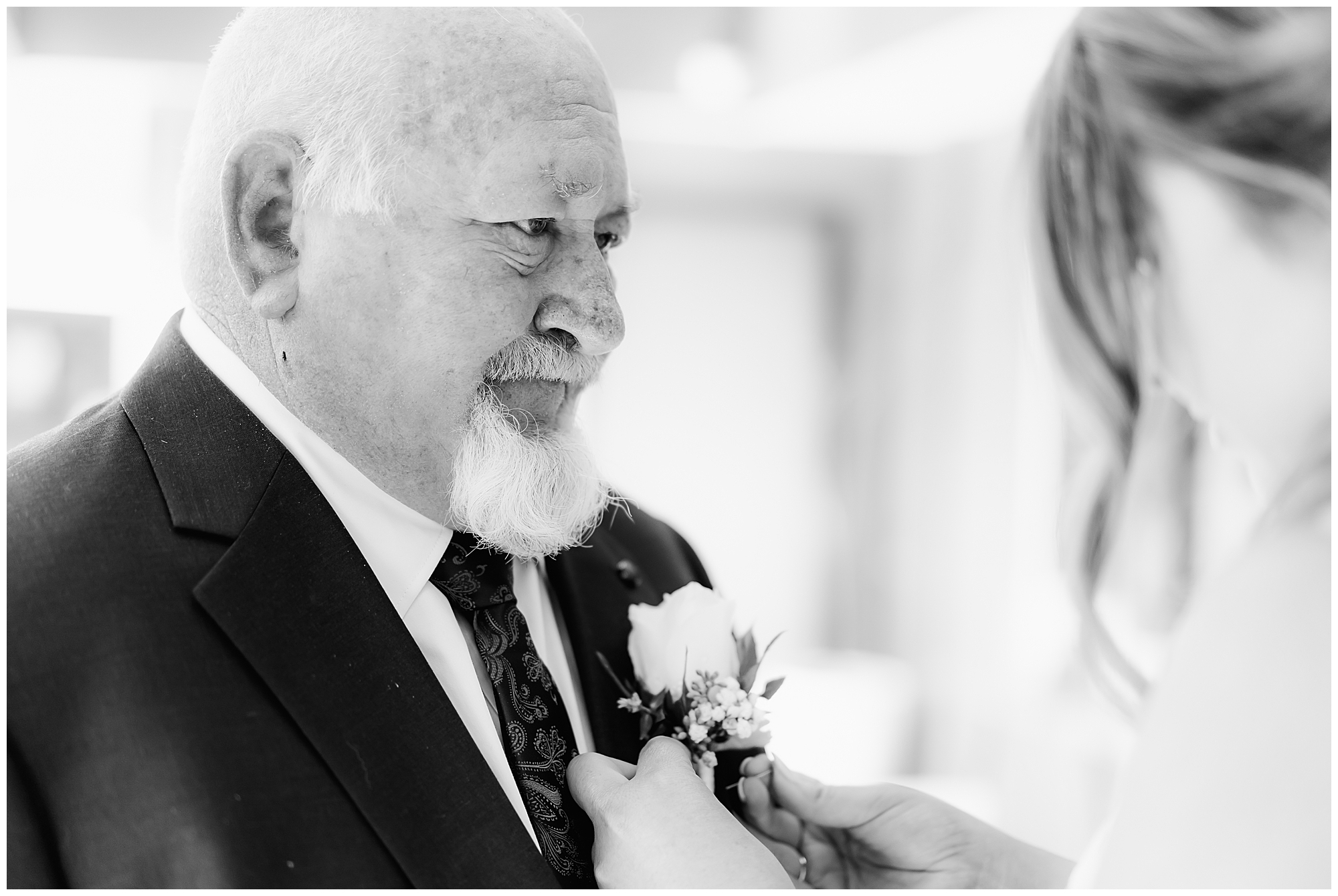 Black and white photo of bride and dad