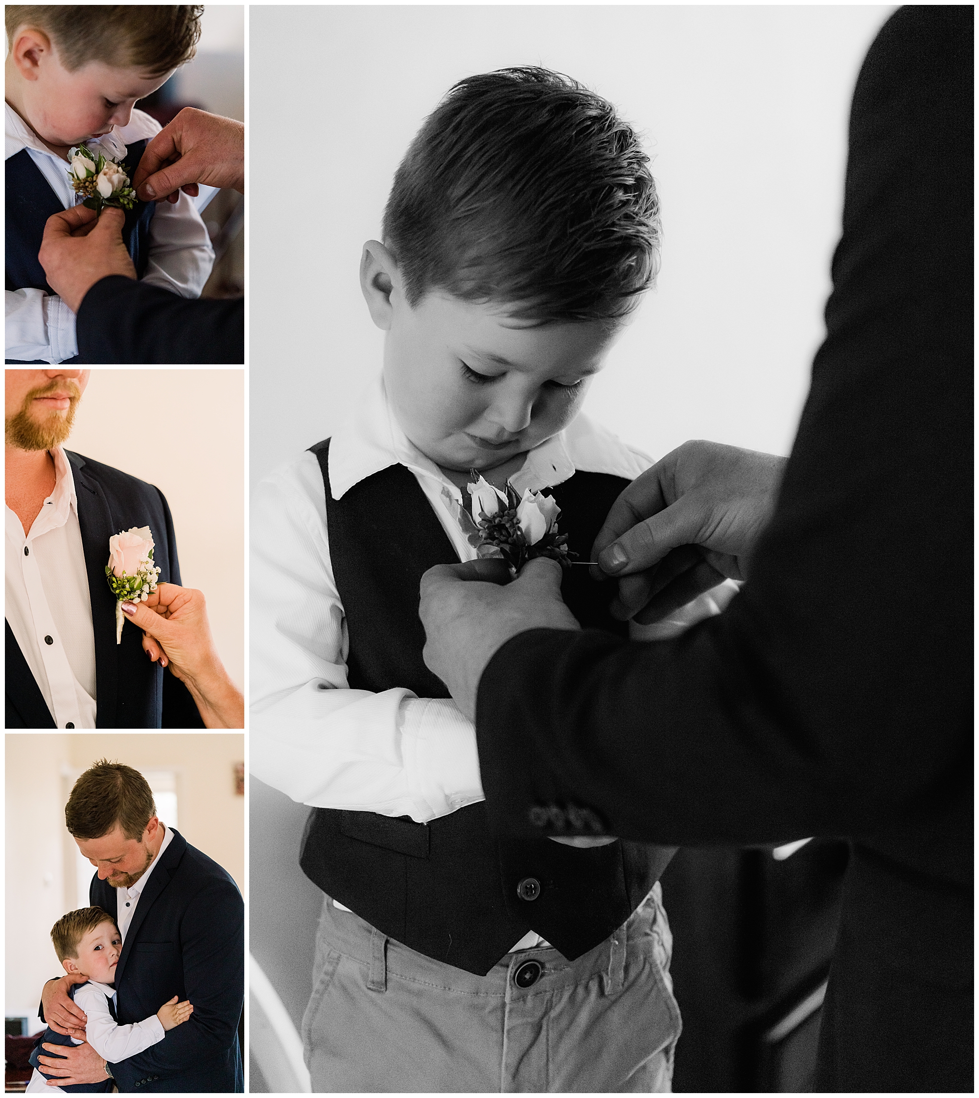 Groom tying his sons tie 