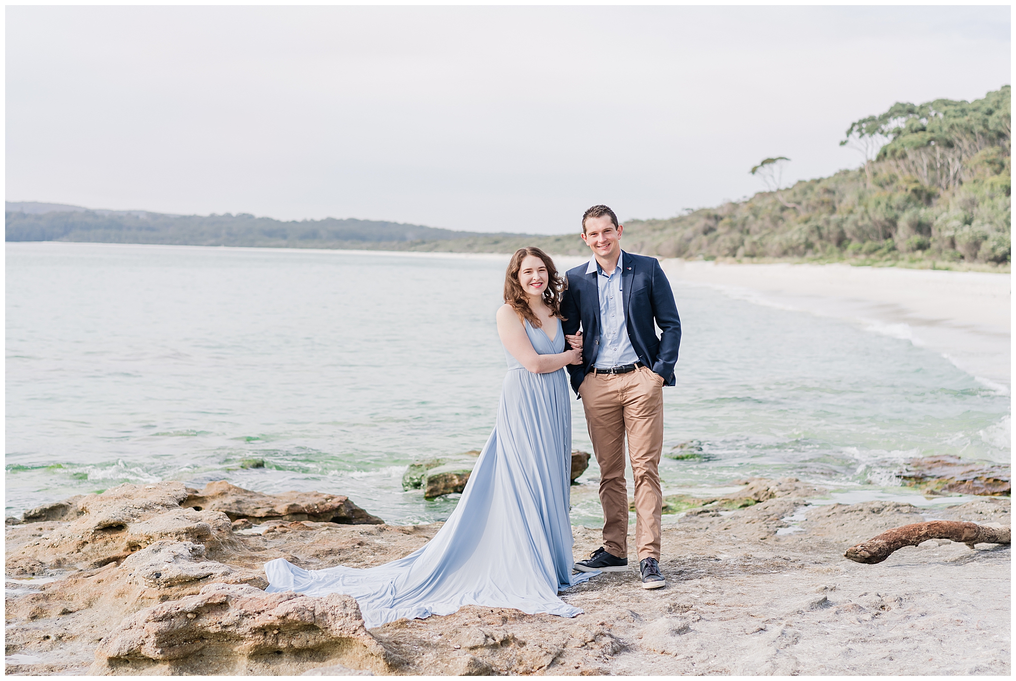 Southern Highlands wedding photographer | Couple in a gorgeous  dress on a beach