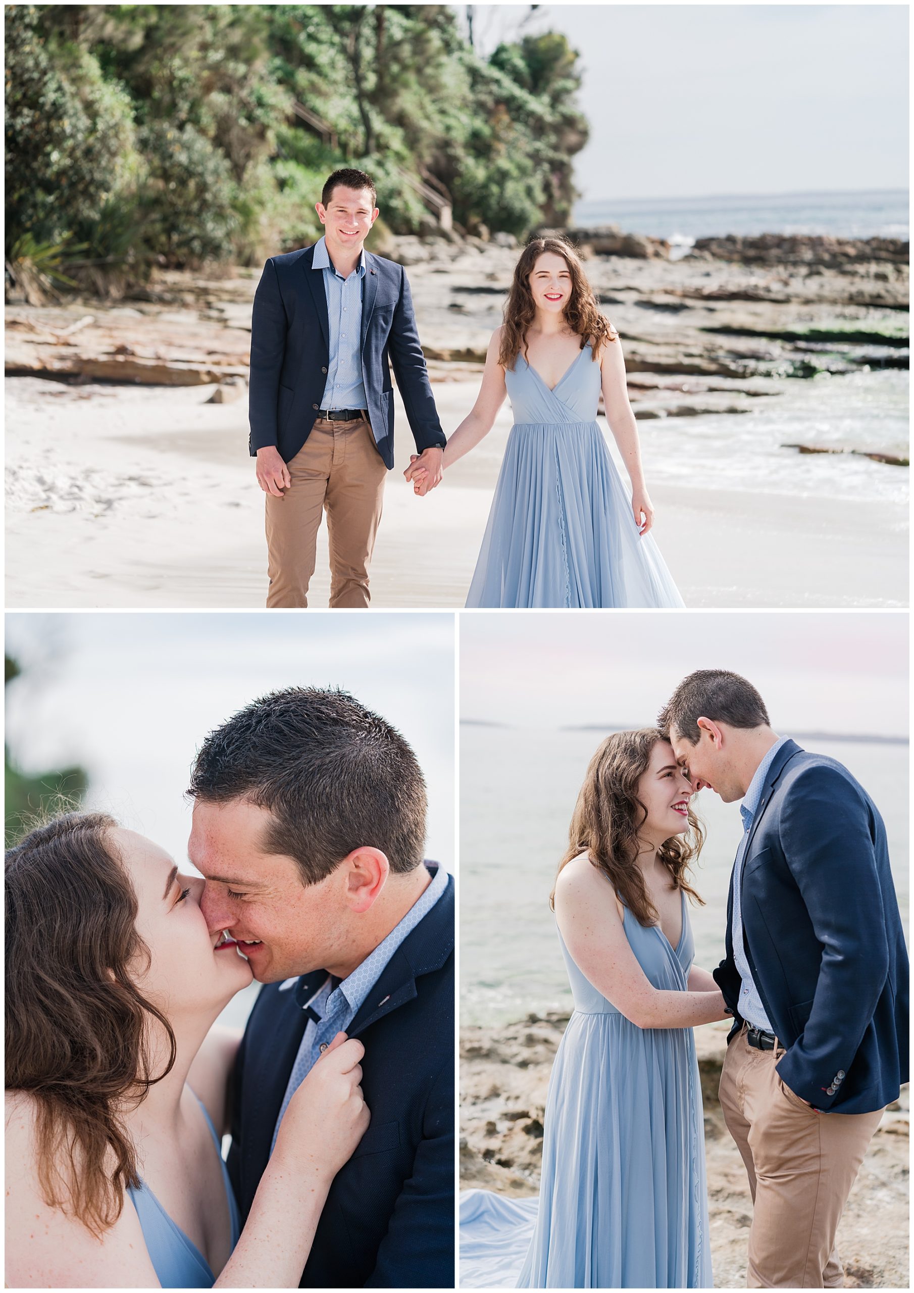 Engagement session on the beach couple holding hands 