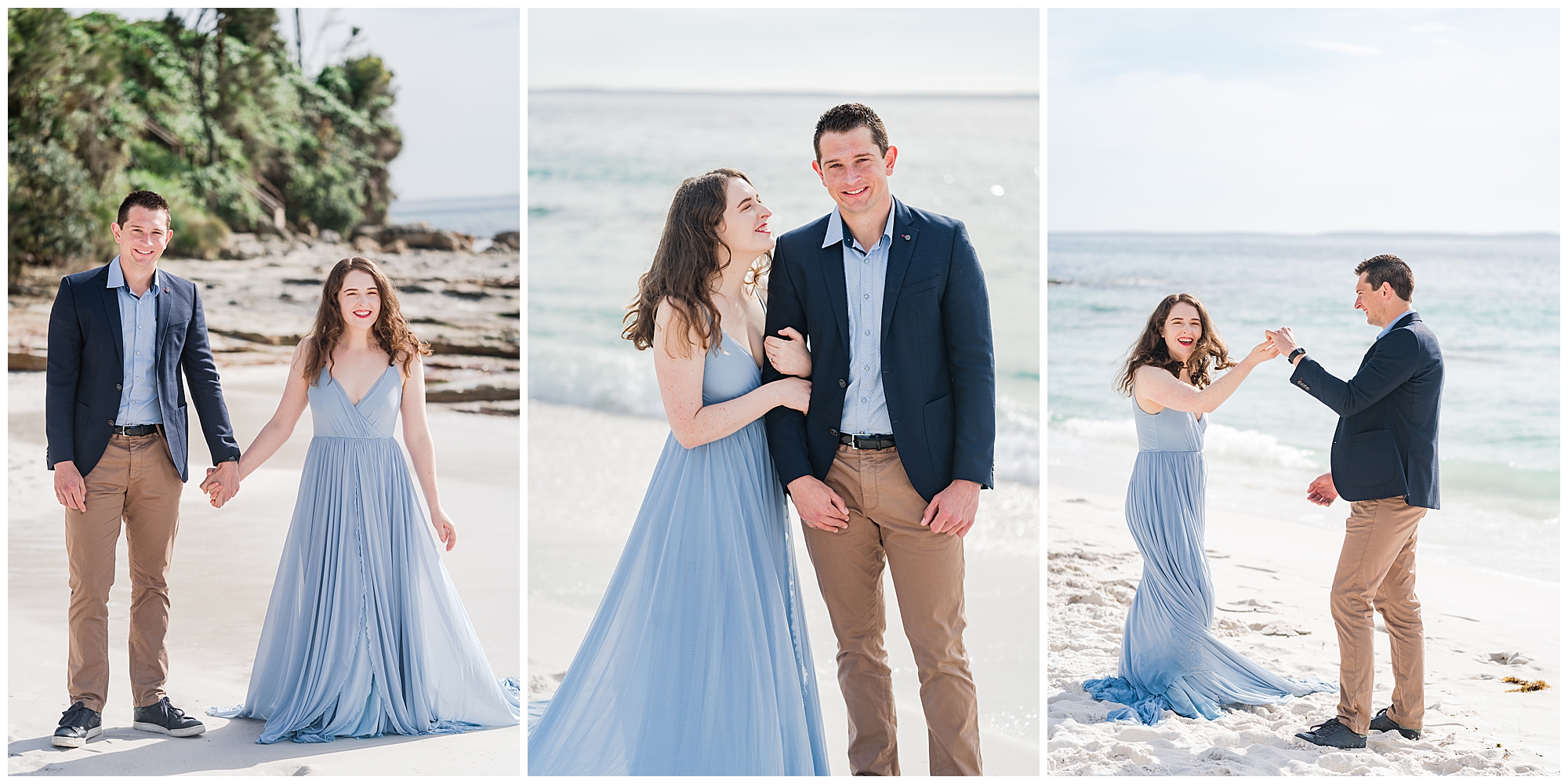 Beach elopement Jervis bay with a blue dress