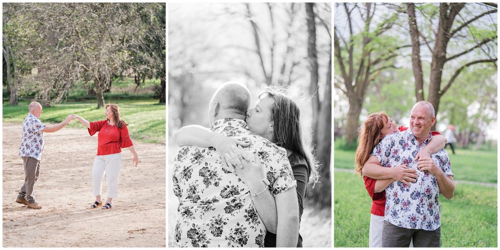Couple in bright red for engagement  shoot