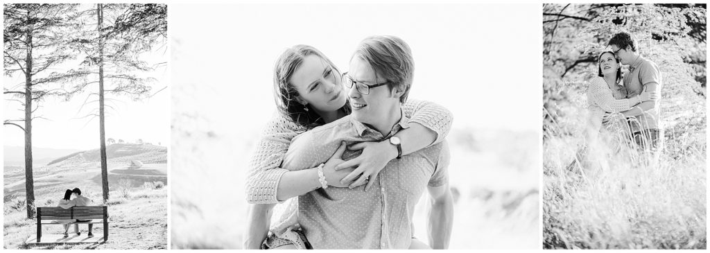 Black and white images of an engaged couple