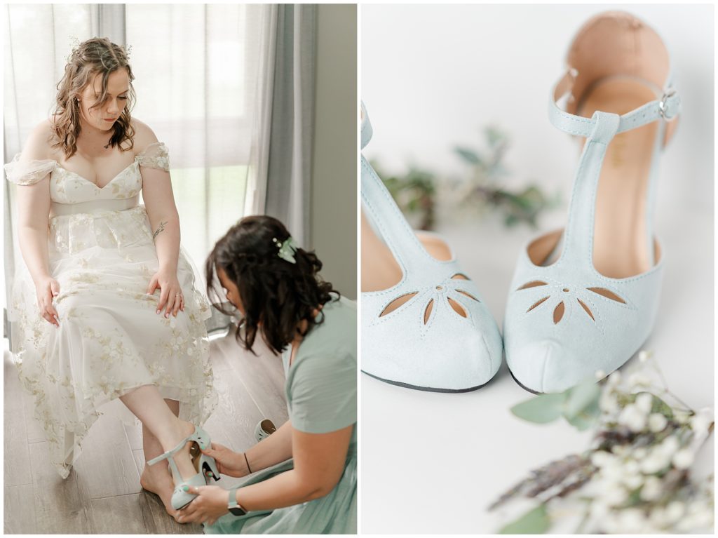 Bride putting on her blue shoes before the wedding | Canberra wedding photography