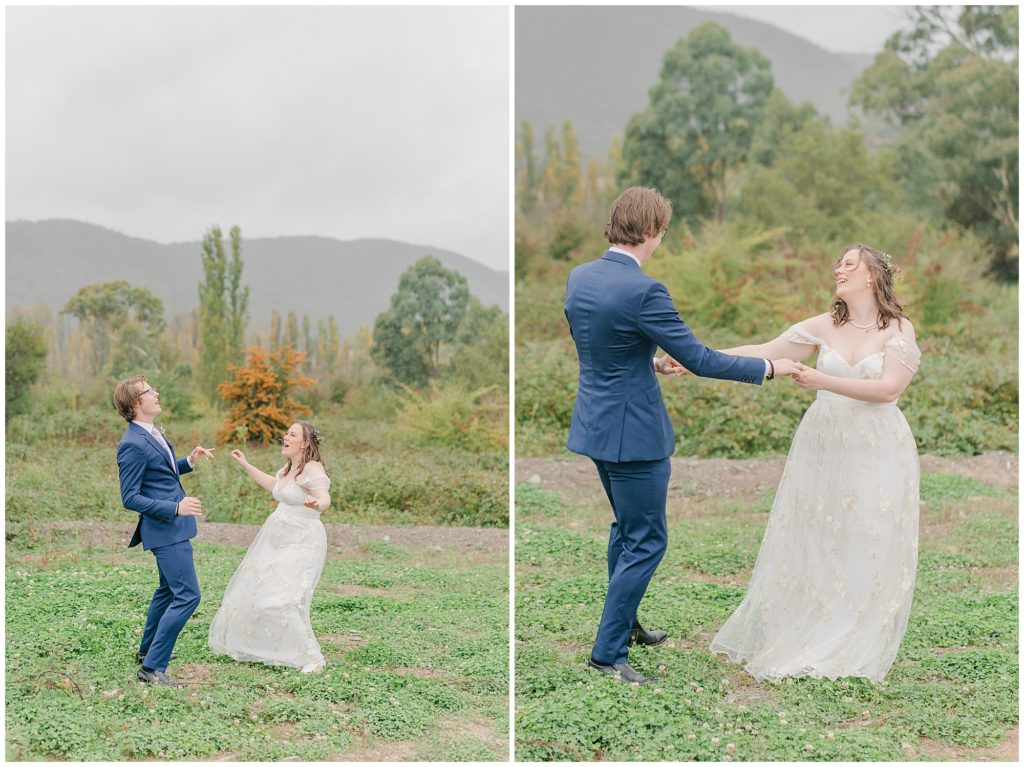 Canberra Bride and groom dancing in the rain