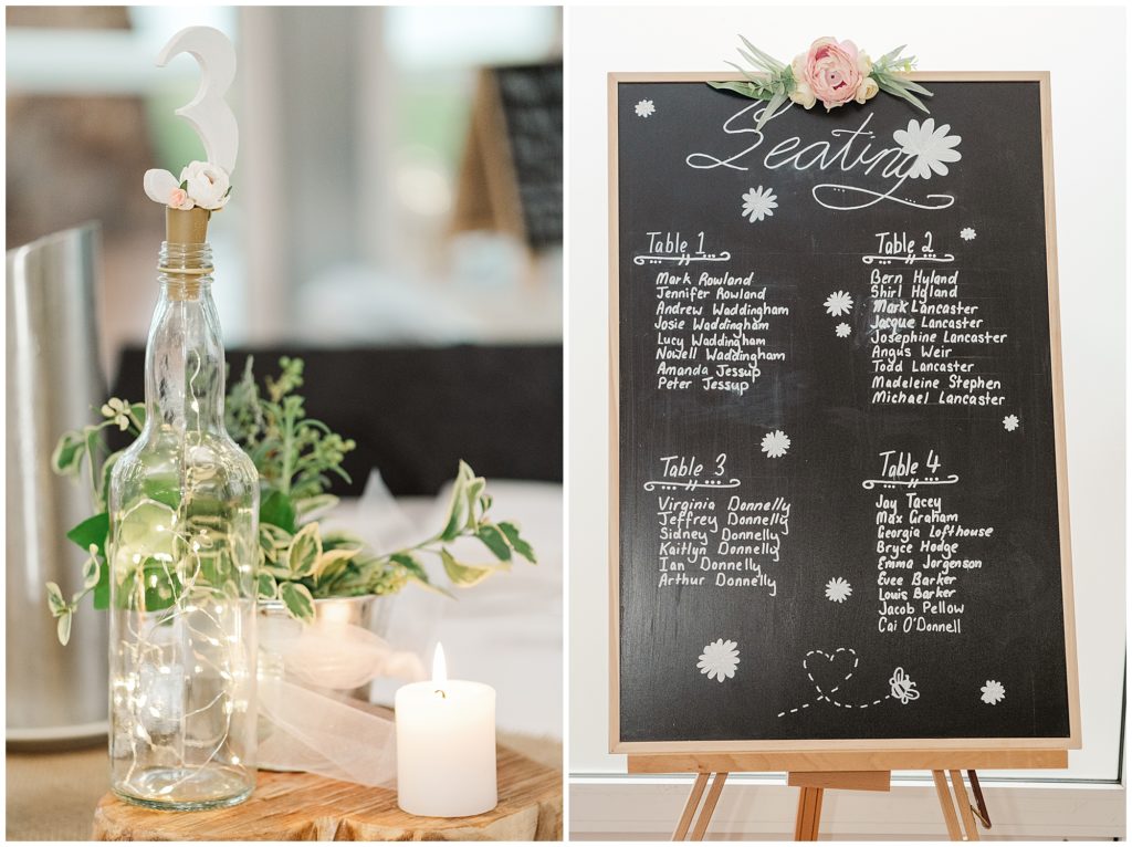 Seating arrangement for a rustic rain wedding day 