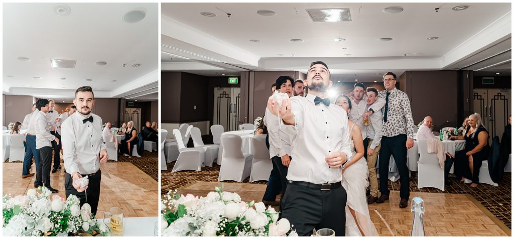 Groom garter toss with perfection at the Hyatt Hotel Canberra