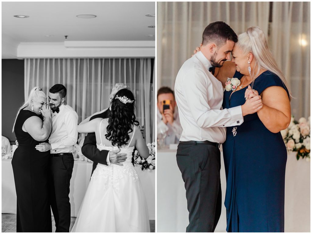 Groom dancing with his mum at his wedding reception