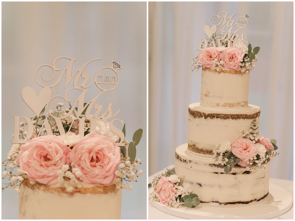 Blush wedding cake with roses