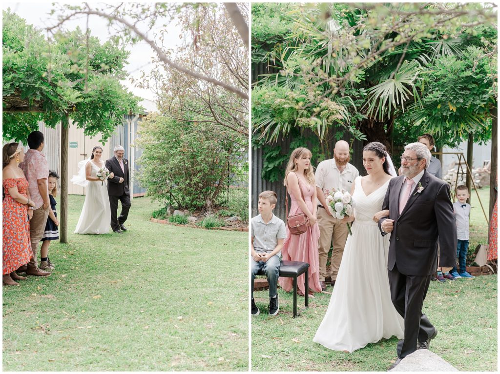 Bride walking down the aisle with her dad in Australia | Destination Wedding photographer