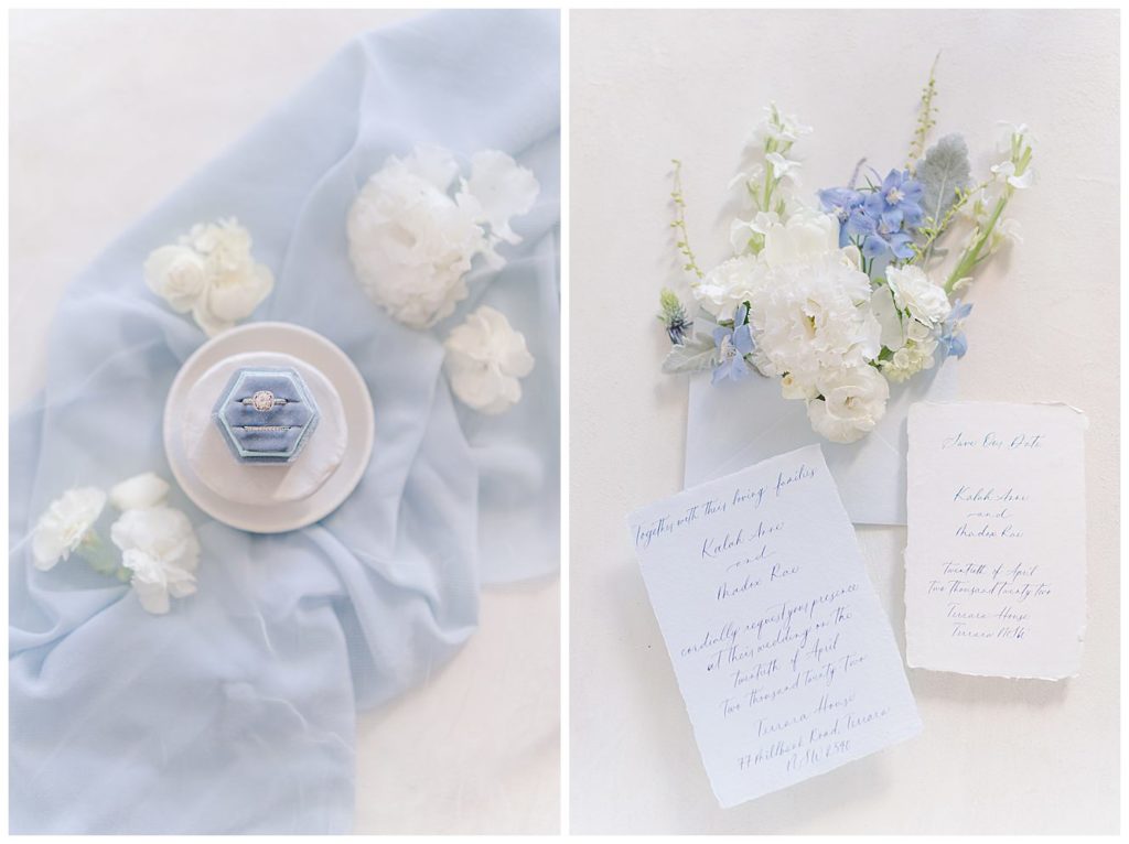 Dusty blue french wedding florals